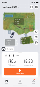 Map showing areas where robotic lawn mower mows the lawn