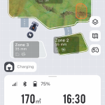 Map showing areas where robotic lawn mower mows the lawn